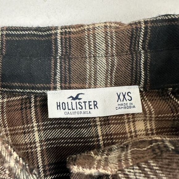 Hollister Sz XXS Brown Plaid Button Down Shirt Soft Flannel Long Sleeve Viscose - Picture 4 of 7